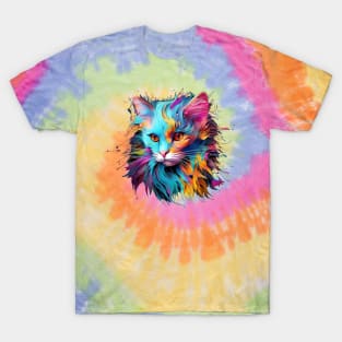 Cute Cat Face of Colorful Rainbow Paint T-Shirt